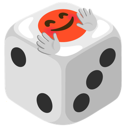 Game die and Smiling face with open hands
