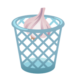 garlic and wastebasket