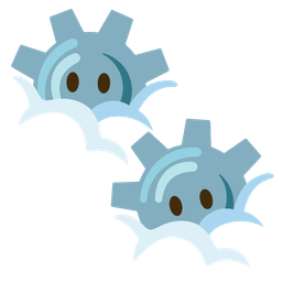 gear and face in clouds