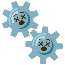 gear and face with crossed-out eyes