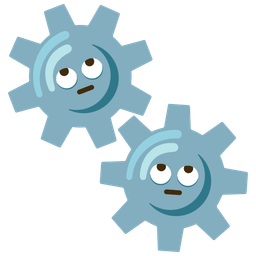 gear and face with rolling eyes