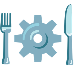 gear and fork and knife with plate