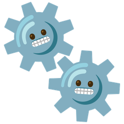 gear and grimacing face
