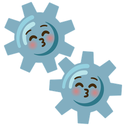 Gear and Kissing face with closed eyes