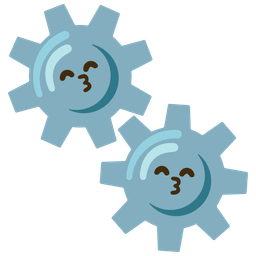 Gear and Kissing face with smiling eyes