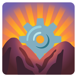 gear and sunrise over mountains