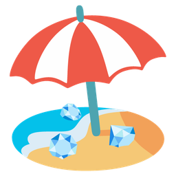 gem stone and beach with umbrella