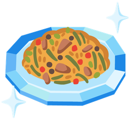 gem stone and shallow pan of food