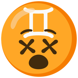 Gemini and face with crossed-out eyes