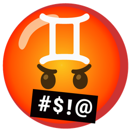 Gemini and face with symbols on mouth