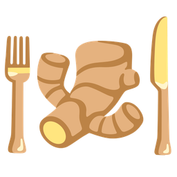 ginger root and fork and knife with plate