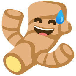 Ginger root and Grinning face with sweat