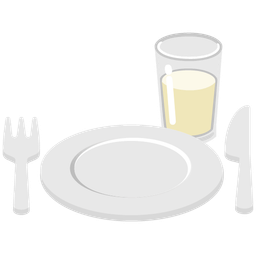 Glass of milk and Fork and knife with plate
