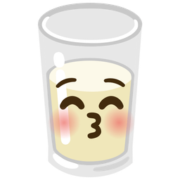 Glass of milk and Kissing face with closed eyes