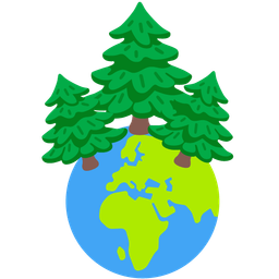 Globe showing Europe-Africa and Evergreen tree