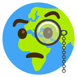Globe showing Europe-Africa and Face with monocle