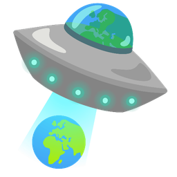 Globe showing Europe-Africa and Flying saucer