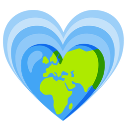 Globe showing Europe-Africa and Growing heart