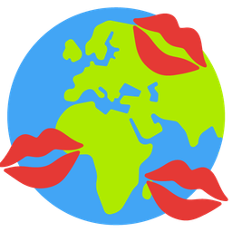 Globe showing Europe-Africa and Kiss mark