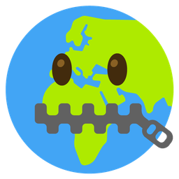 Globe showing Europe-Africa and Zipper-mouth face