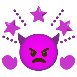 glowing star and angry face with horns