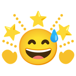 Glowing star and Grinning face with sweat