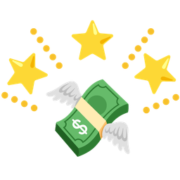glowing star and money with wings
