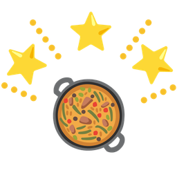 glowing star and shallow pan of food