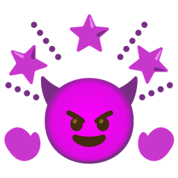glowing star and smiling face with horns