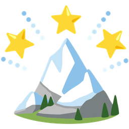 glowing star and snow-capped mountain