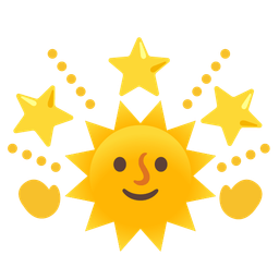 glowing star and sun with face