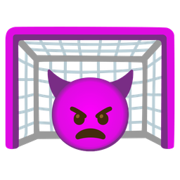 goal net and angry face with horns