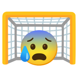 goal net and anxious face with sweat