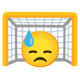 goal net and downcast face with sweat