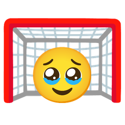 goal net and face holding back tears
