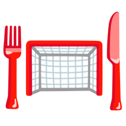 goal net and fork and knife with plate