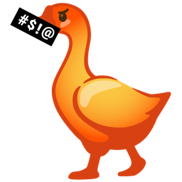 goose and face with symbols on mouth
