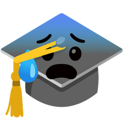 graduation cap and anxious face with sweat