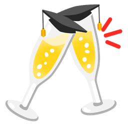 graduation cap and clinking glasses