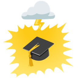graduation cap and cloud with lightning