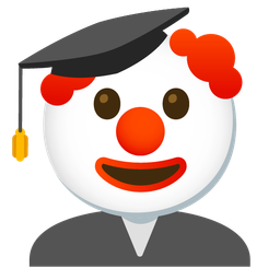 graduation cap and clown face