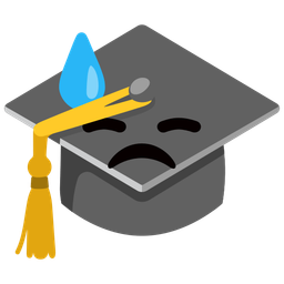 graduation cap and downcast face with sweat