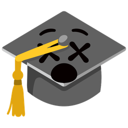 graduation cap and face with crossed-out eyes
