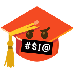 graduation cap and face with symbols on mouth