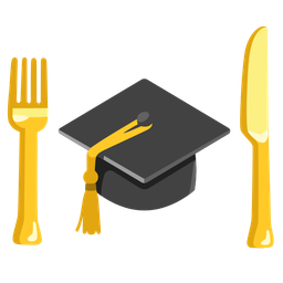 graduation cap and fork and knife with plate
