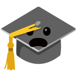 graduation cap and frowning face with open mouth