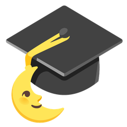 graduation cap and last quarter moon face