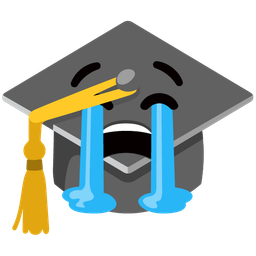 graduation cap and loudly crying face
