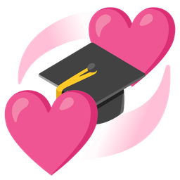 graduation cap and revolving hearts