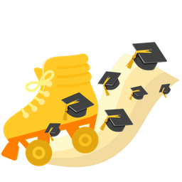 graduation cap and roller skate